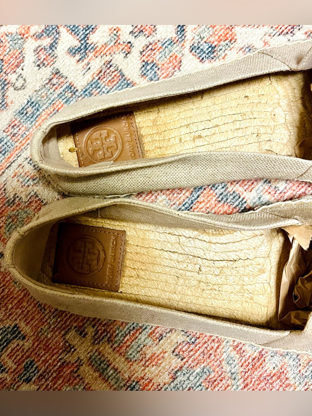 Tory Burch Beige Canvas Weston Espadrille Flats with Tan Logo - Picture 4 of 9
